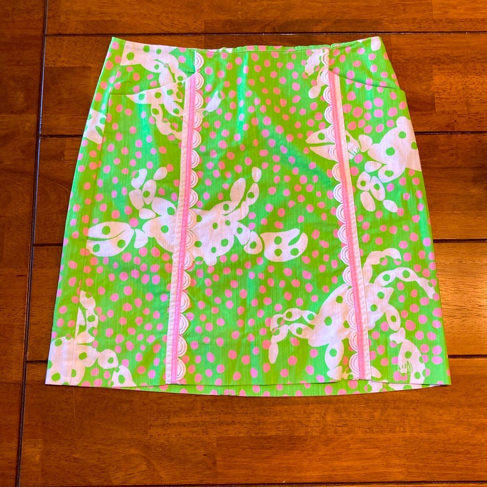 Lilly Pulitzer Not So Crabby Green and Pink Skirt Lace Trim Size 0.